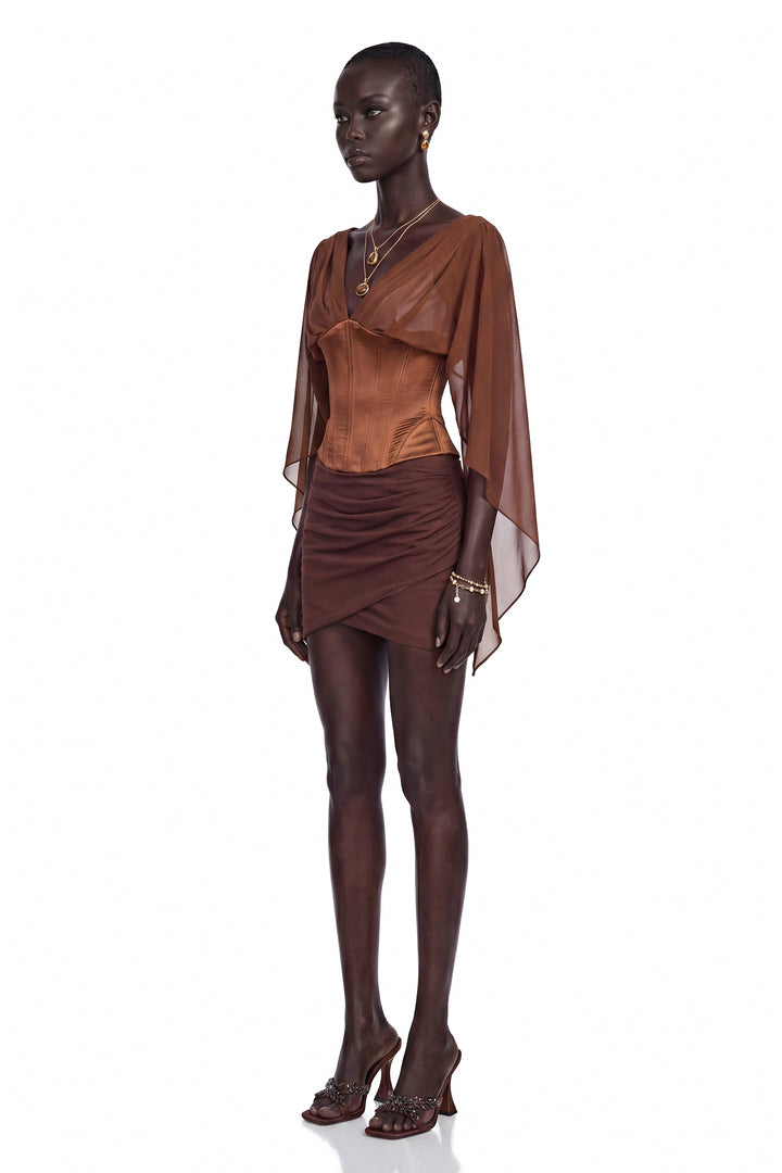 Genevieve | Women's Faustina Chocolate Brown Cape Sleeve Top