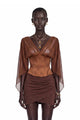 Genevieve | Women's Faustina Chocolate Brown Cape Sleeve Top