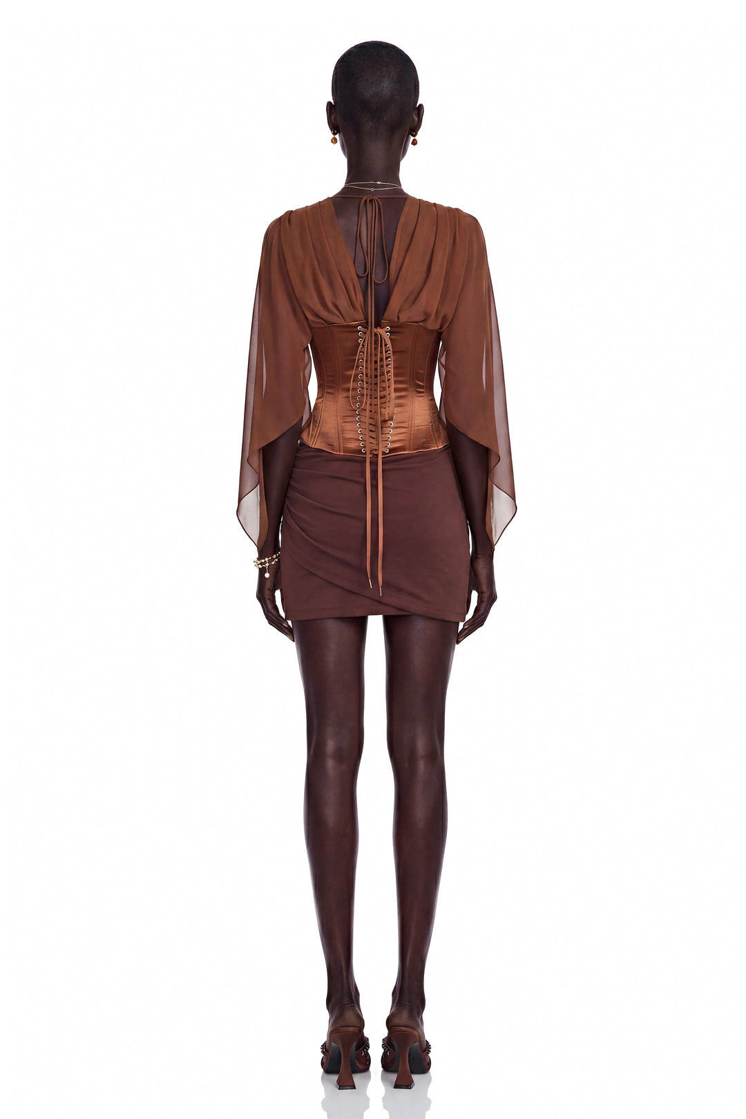 Genevieve | Women's Faustina Chocolate Brown Cape Sleeve Top