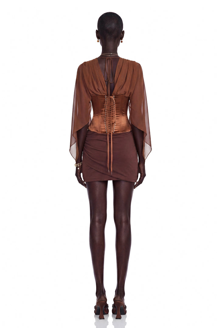 Genevieve | Women's Faustina Chocolate Brown Cape Sleeve Top