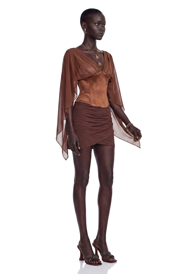 Genevieve | Women's Faustina Chocolate Brown Cape Sleeve Top