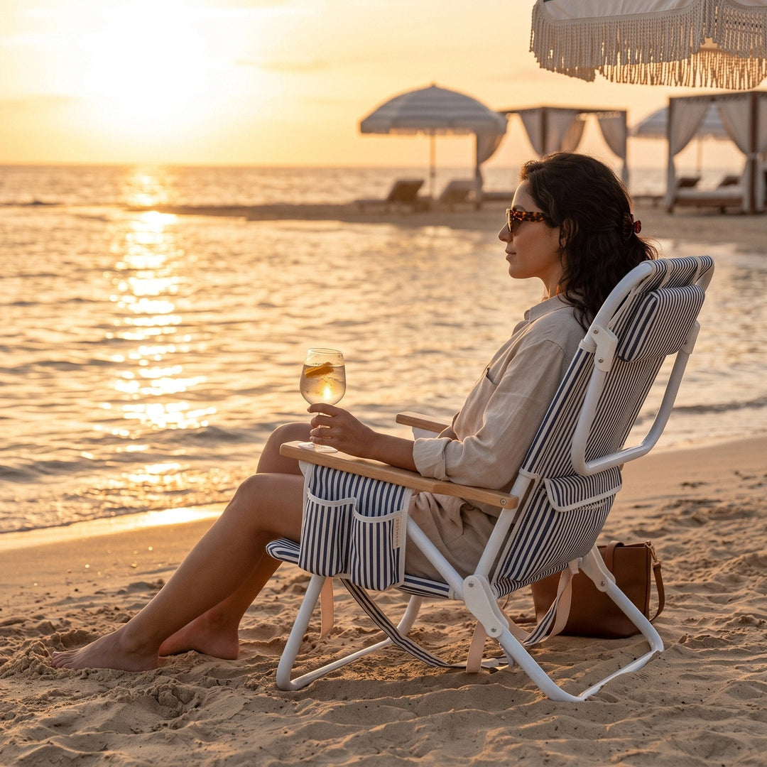 Mosman | Folding Beach Chair with Cooler Pocket & Cup Holder, Portable Reclining Chair - image 6