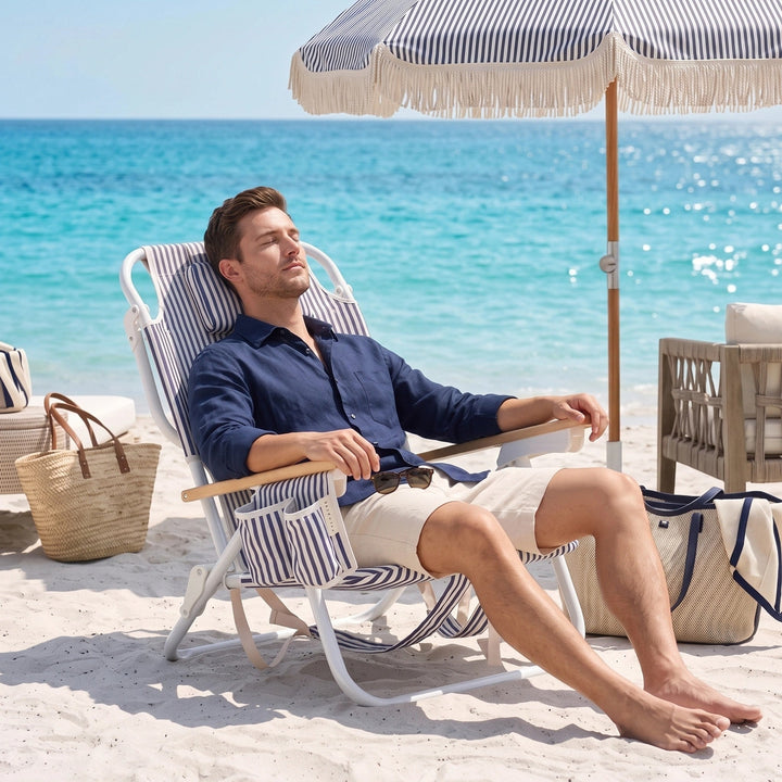Mosman | Folding Beach Chair with Cooler Pocket & Cup Holder, Portable Reclining Chair - image 7