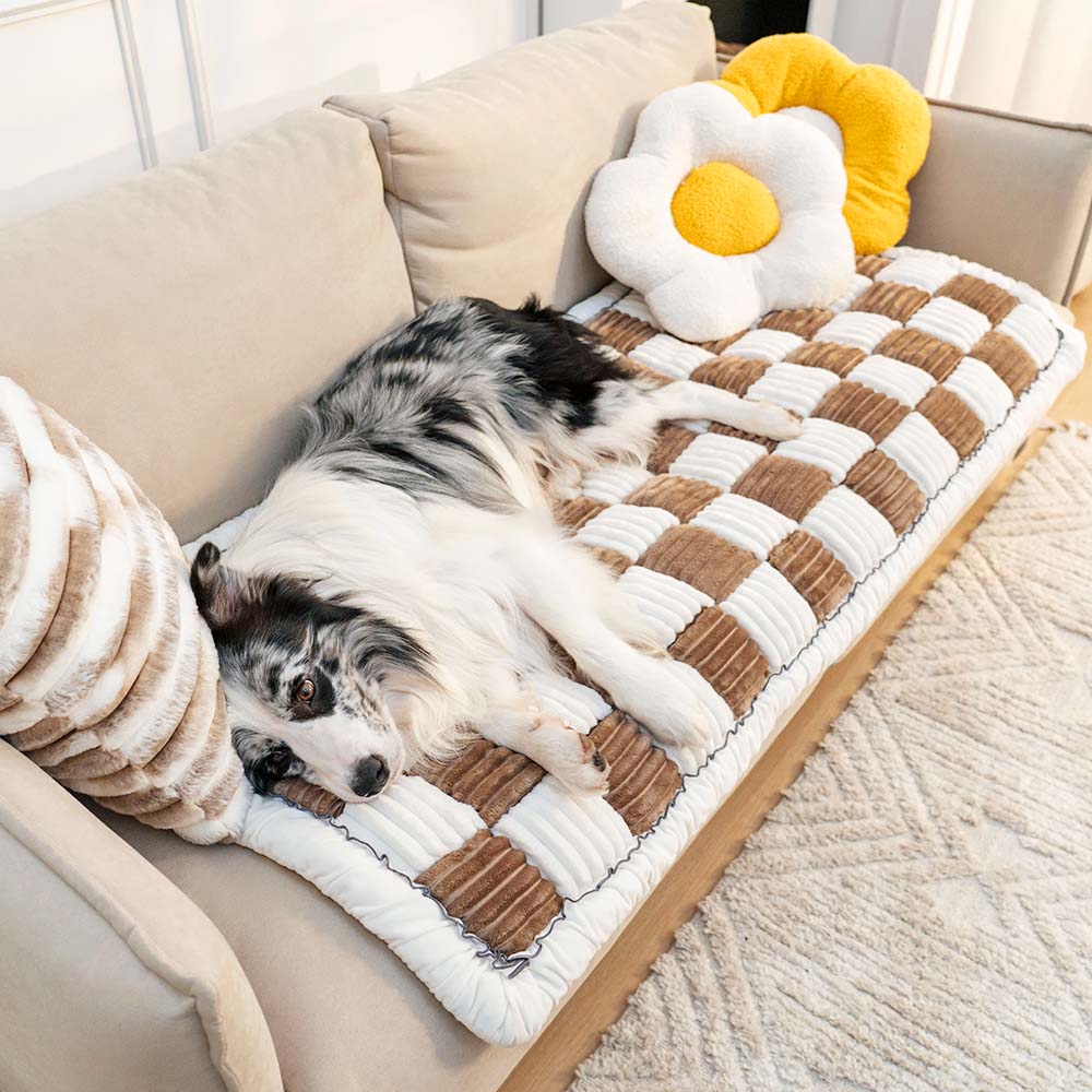 Kurnell | Cream Plaid Chenille Pet Mat and Couch Cover - image 8