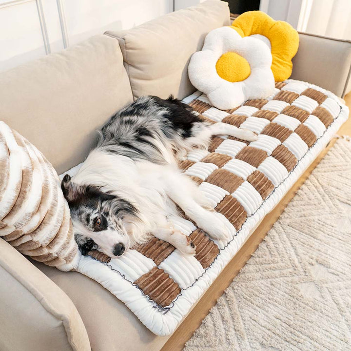 Kurnell | Cream Plaid Chenille Pet Mat and Couch Cover - image 8