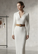 Alba | Women's Belted Ribbed Midi Dress with Collar and V-Neck