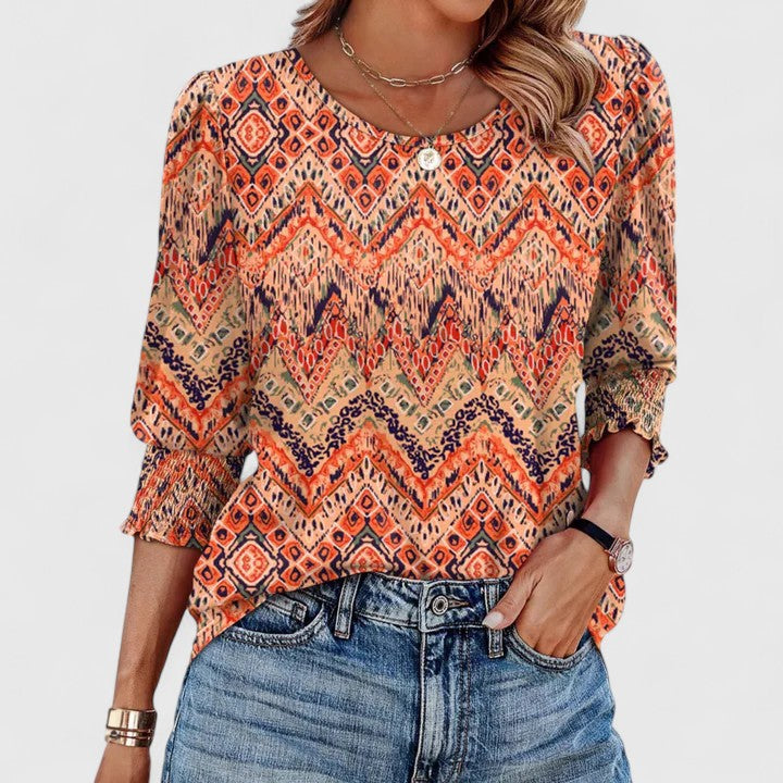 Romilly | Women's Relaxed Smocked Cuff 3/4 Sleeve Top