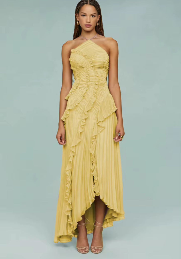 Mariel | Women's Pleated Ruffle Maxi Dress