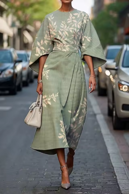 Florentina | Women's Cocktail Floral Midi Dress with Round Neck and Short Sleeves - image 4