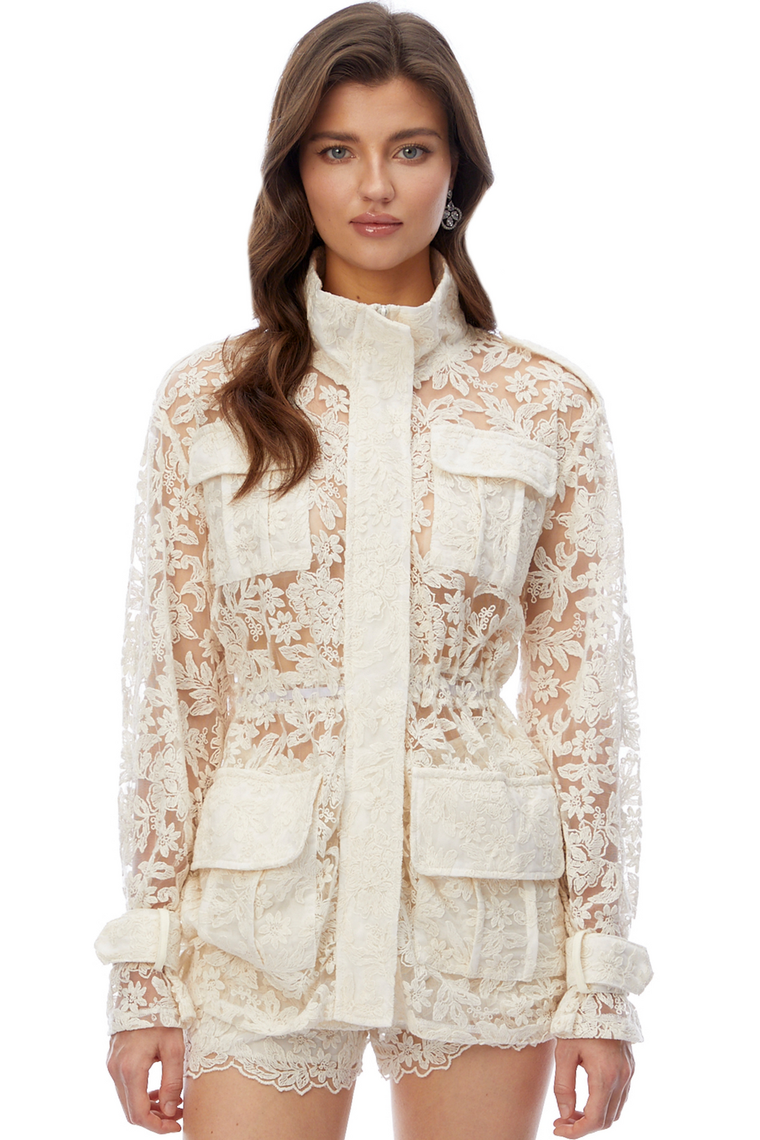 Xanthe | Women's Ivory Turtleneck Floral Jacket & Shorts Set