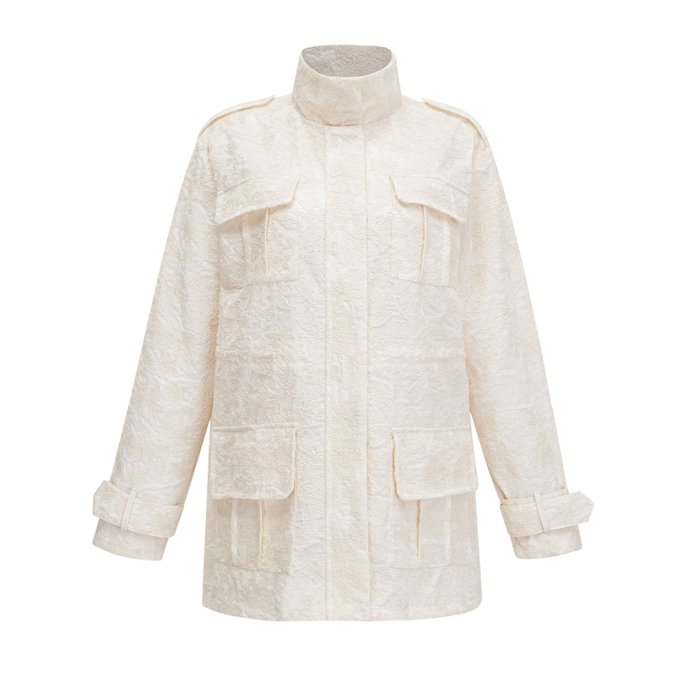 Xanthe | Women's Ivory Turtleneck Floral Jacket & Shorts Set
