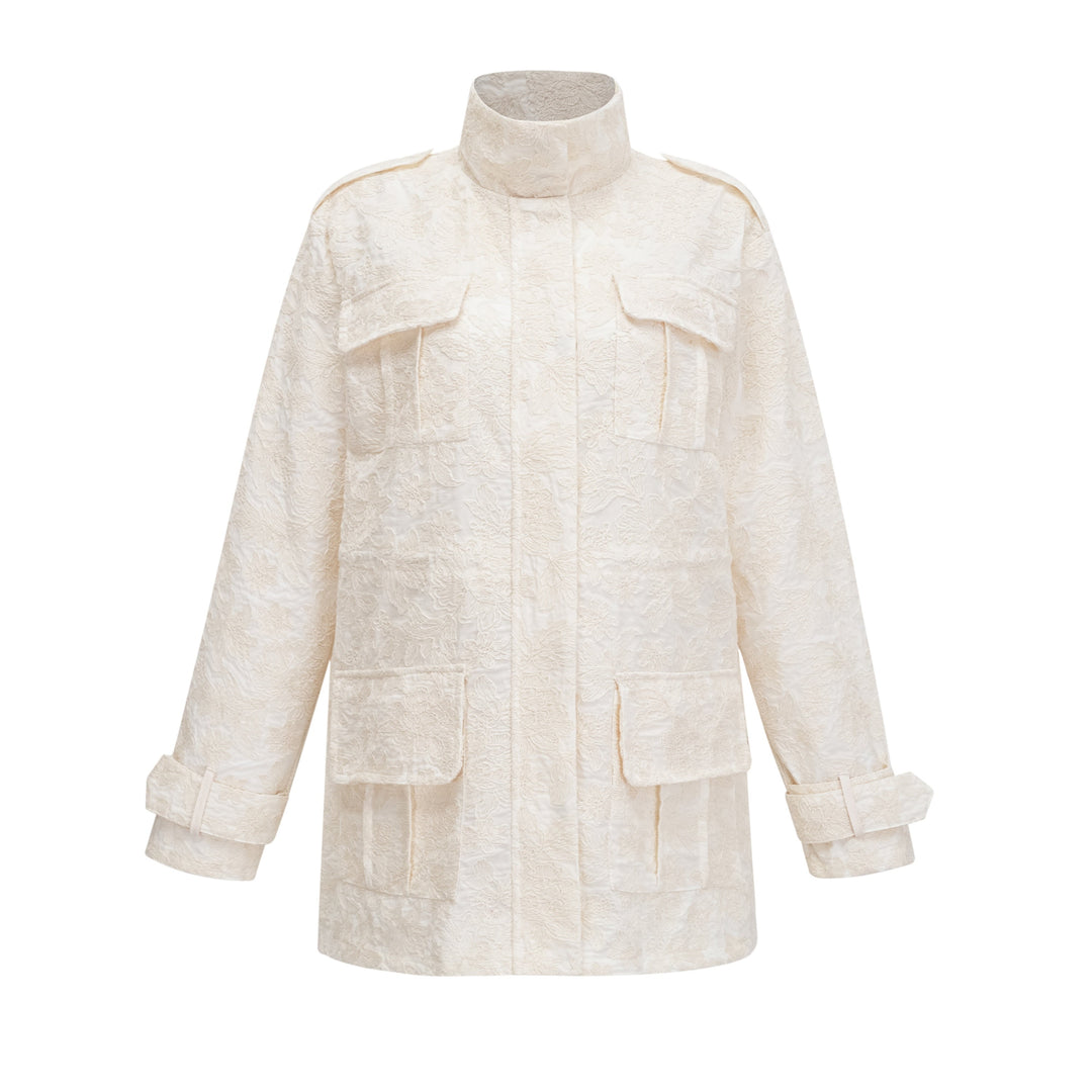 Xanthe | Women's Ivory Turtleneck Floral Jacket & Shorts Set