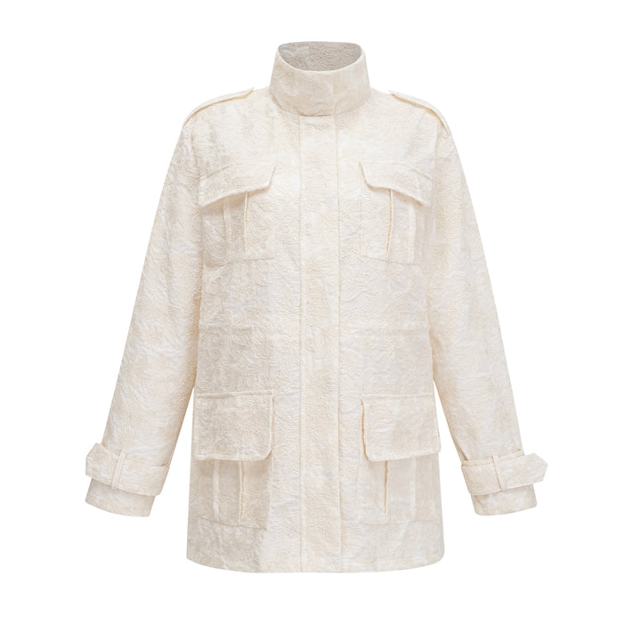Xanthe | Women's Ivory Turtleneck Floral Jacket & Shorts Set