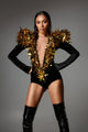 Idonia | Women's Gold Star Sequin Mesh Bodysuit with Deep V Neckline - image 1