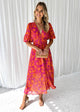 Alethia | Women's Puff Sleeve Floral Midi Dress with V-Neck - image 1