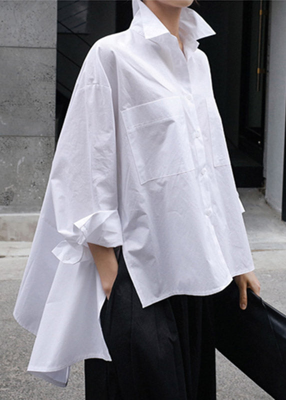 Avis | Women's Floral Embroidered High-Low Cotton Shirt