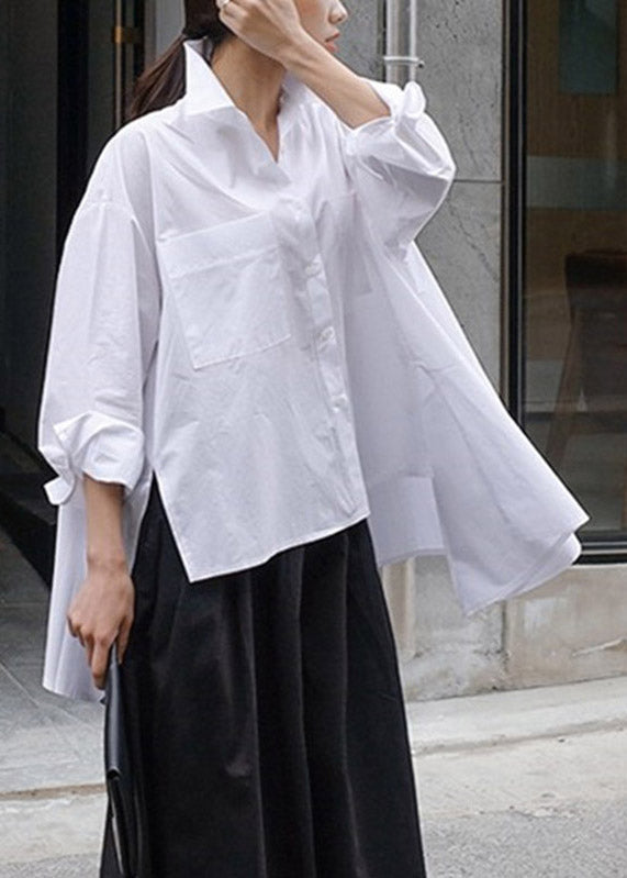 Avis | Women's Floral Embroidered High-Low Cotton Shirt