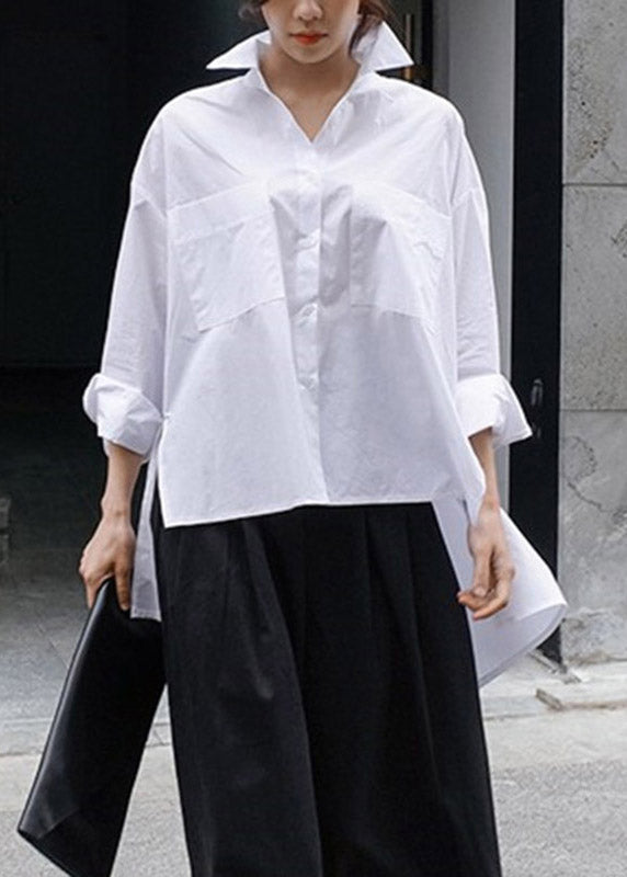 Avis | Women's Floral Embroidered High-Low Cotton Shirt