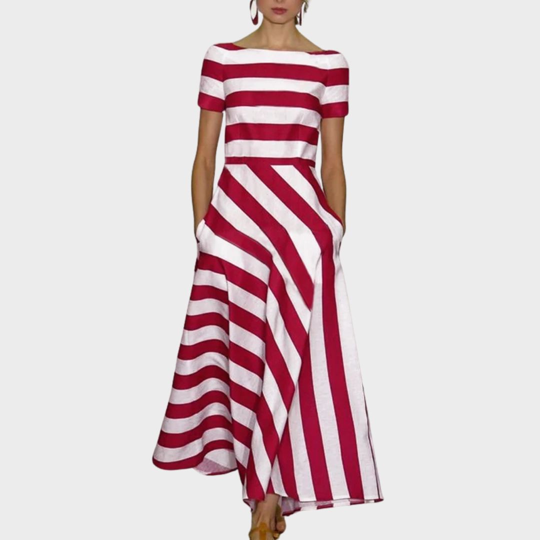 Elisabetta | Women's Striped Boat Neck Maxi Dress with Pockets - image 1