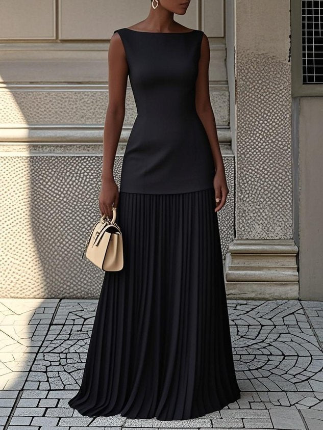 Adalina | Women's Pleated Sleeveless Dress with Boat Neck - image 6