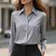 Blanchefleur | Women's Collared Blouse with Long Sleeves and Button Front - image 2