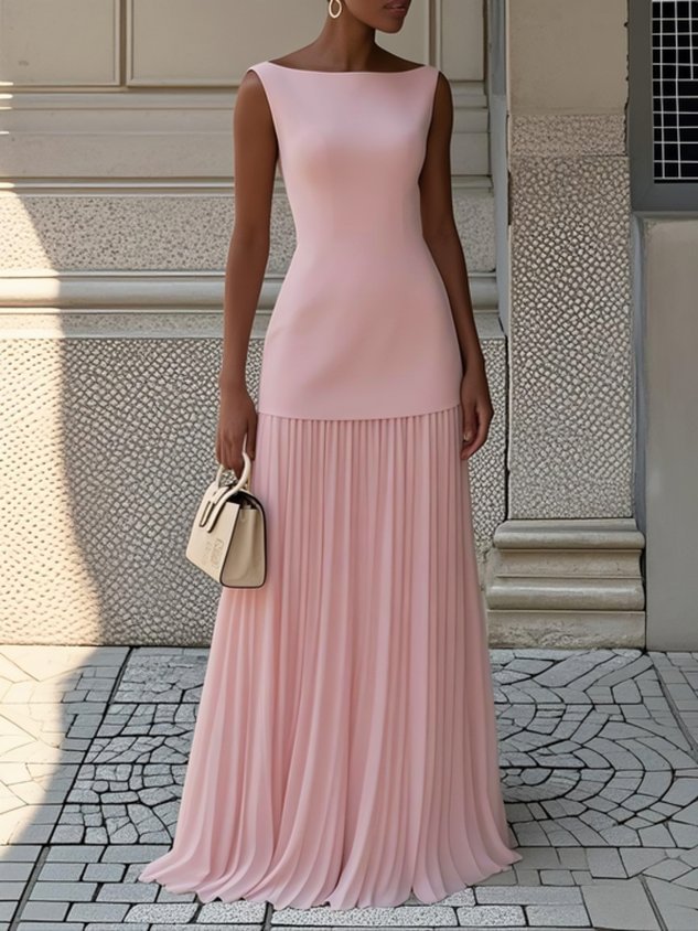Adalina | Women's Pleated Sleeveless Dress with Boat Neck - image 4