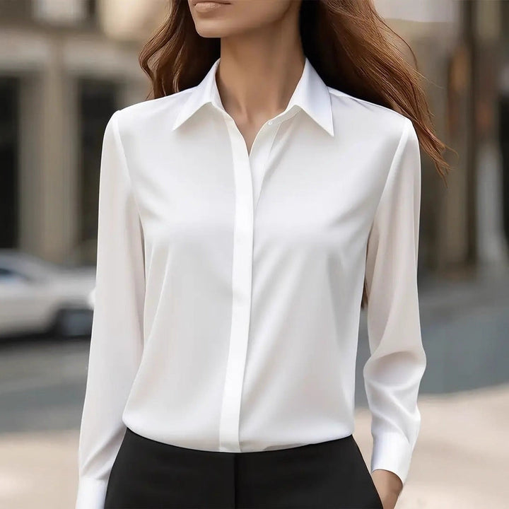 Blanchefleur | Women's Collared Blouse with Long Sleeves and Button Front - image 3