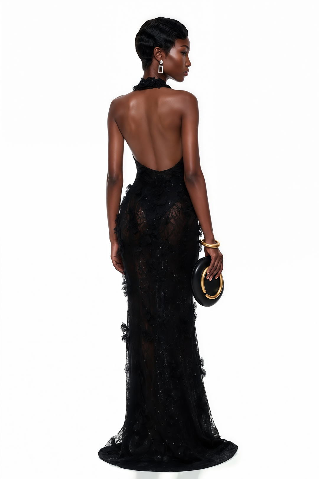 Millicent | Women's Olinda Black Floral Backless Maxi Dress (Final -US Only)