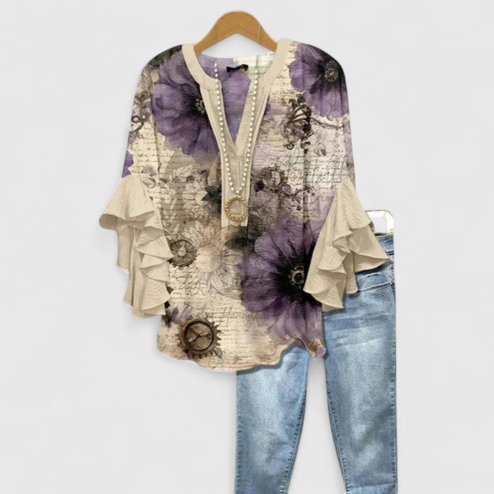Althea | Women's Elegant Ruffle Sleeve Floral Blouse