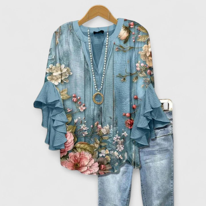 Althea | Women's Elegant Ruffle Sleeve Floral Blouse