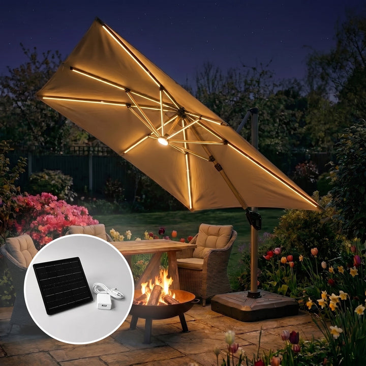 Byron | Outdoor Cantilever Parasol with 360° Rotation and Solar LED Lighting - image 3