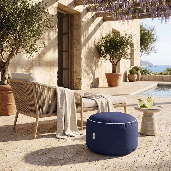 Dune | Outdoor Footrest Bean Bag Cover, Round Olefin Ottoman Cover - image 2