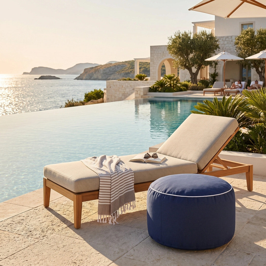 Dune | Outdoor Footrest Bean Bag Cover, Round Olefin Ottoman Cover - image 3