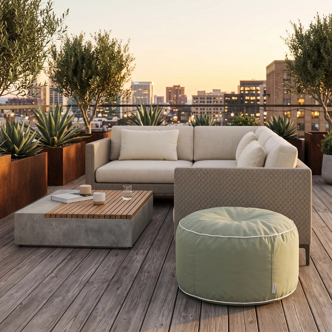Dune | Outdoor Footrest Bean Bag Cover, Round Olefin Ottoman Cover - image 4
