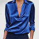 Lacreta | Women's Elegant Draped Neckline Long Sleeve Blouse