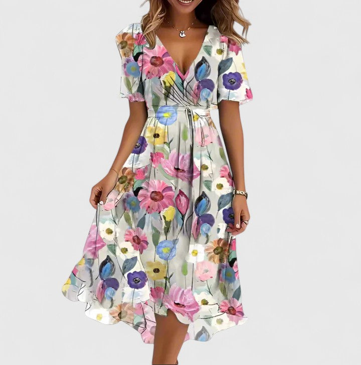 Mariette | Women's Floral Mini Dress with V-Neck and Flutter Sleeves - image 5
