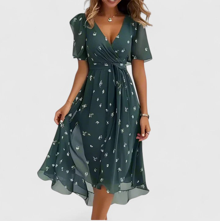 Mariette | Women's Floral Mini Dress with V-Neck and Flutter Sleeves - image 6