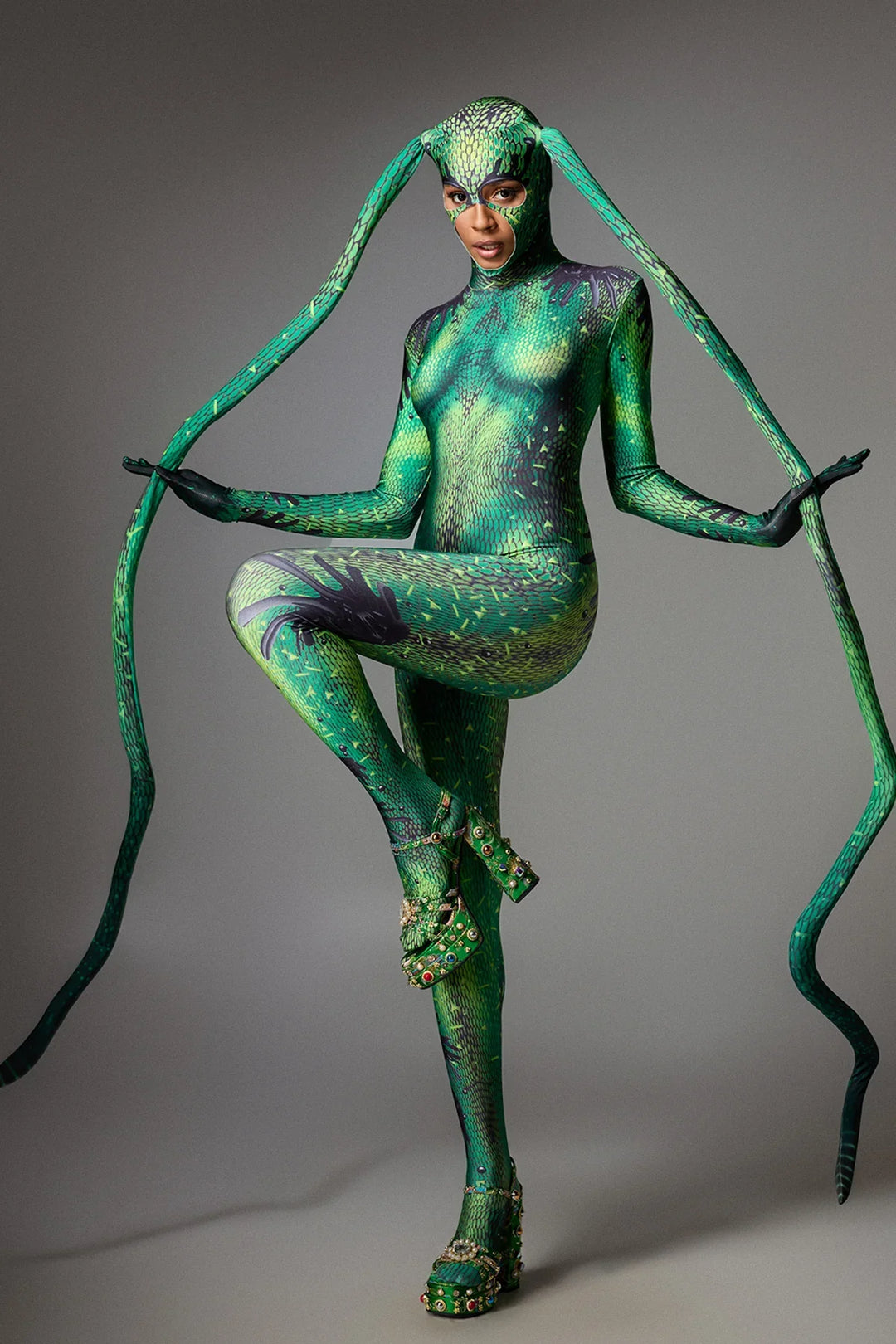 Hawise | Women's Lizard Print Jumpsuit with Attached Headpiece - image 1