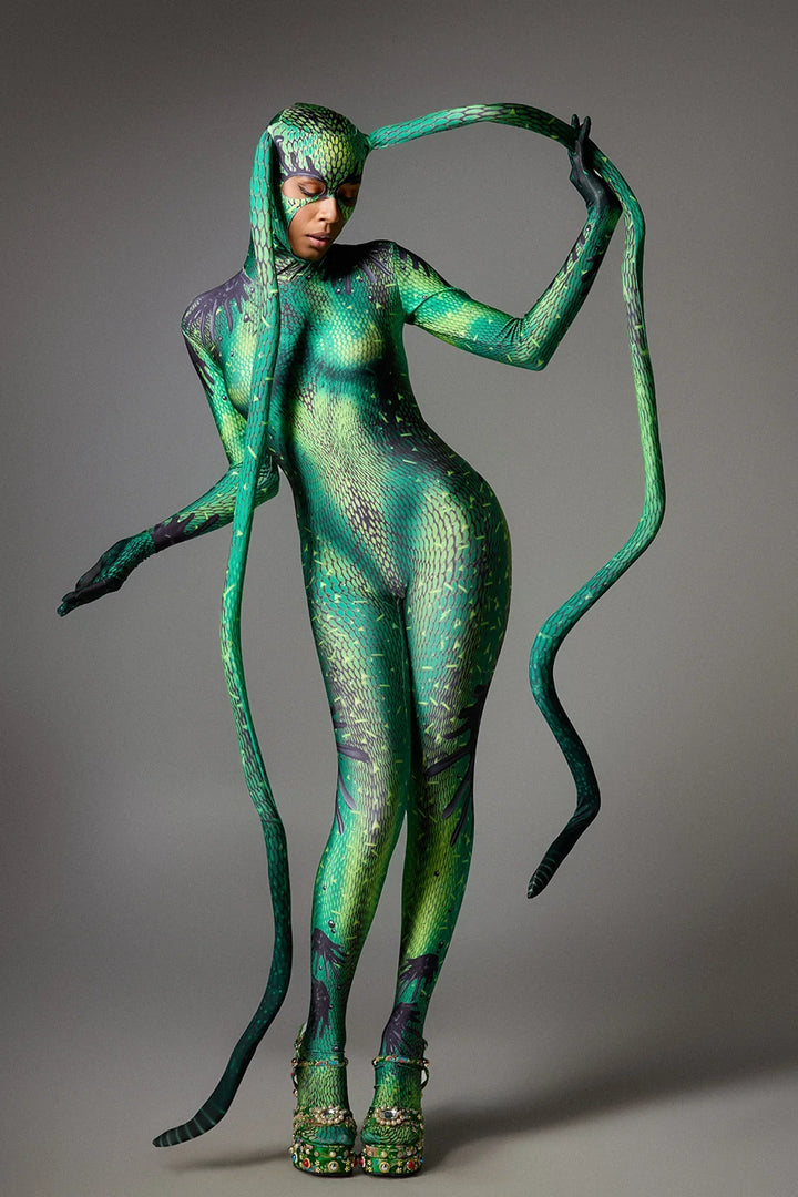 Hawise | Women's Lizard Print Jumpsuit with Attached Headpiece - image 5