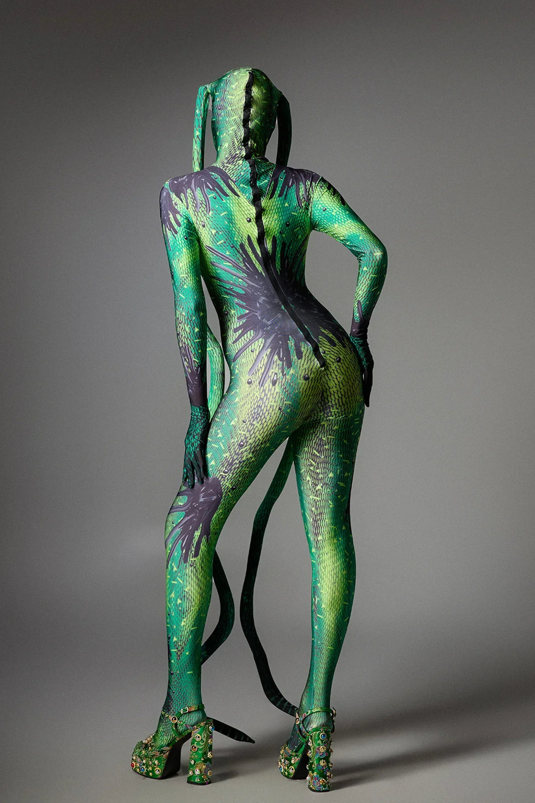 Hawise | Women's Lizard Print Jumpsuit with Attached Headpiece - image 3