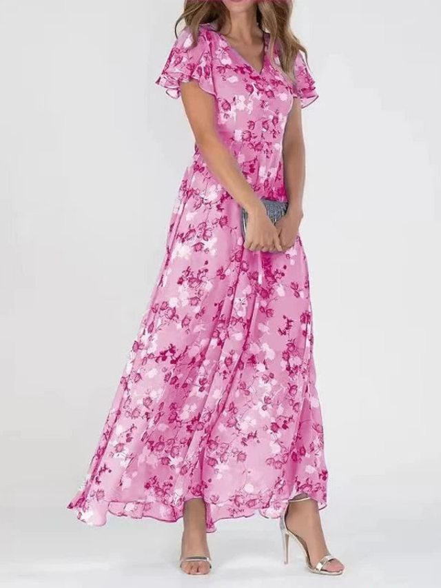 Penelope | Women's Floral Maxi Dress with V-Neck and Flutter Sleeves - image 3