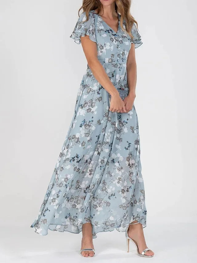 Penelope | Women's Floral Maxi Dress with V-Neck and Flutter Sleeves - image 4