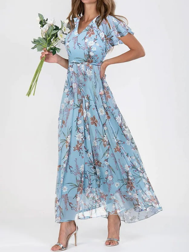 Penelope | Women's Floral Maxi Dress with V-Neck and Flutter Sleeves - image 5