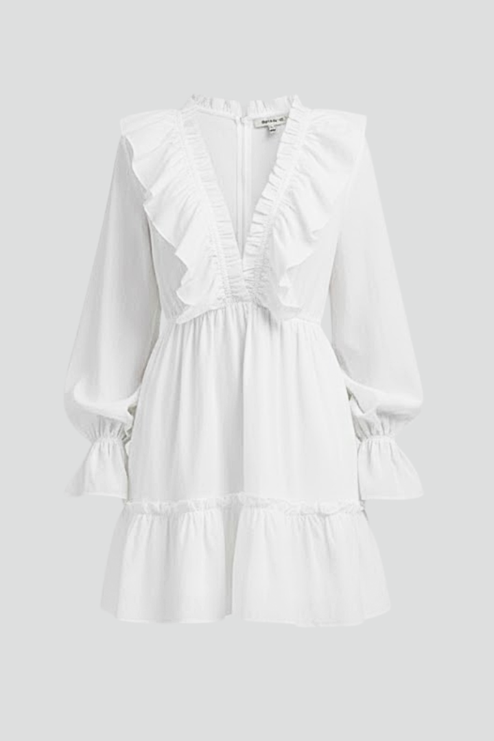 Lelia | Women's Mini Dress with V-Neck and Ruffle Trim