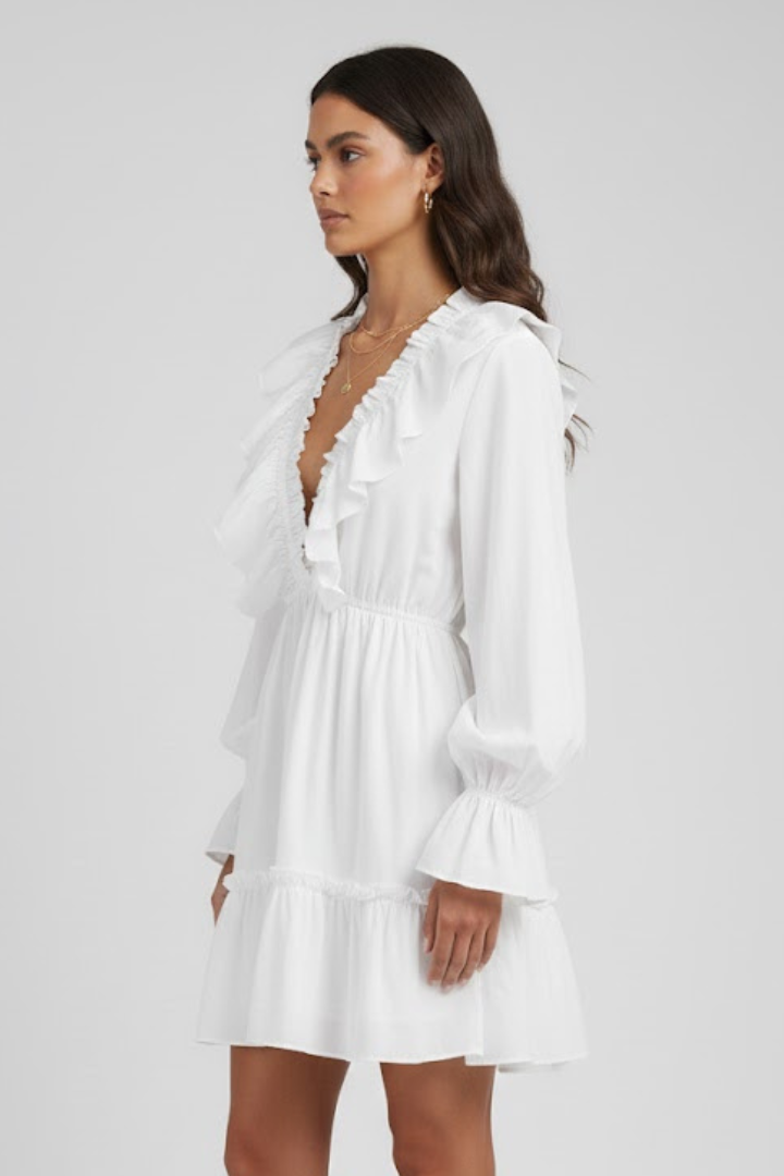 Lelia | Women's Mini Dress with V-Neck and Ruffle Trim