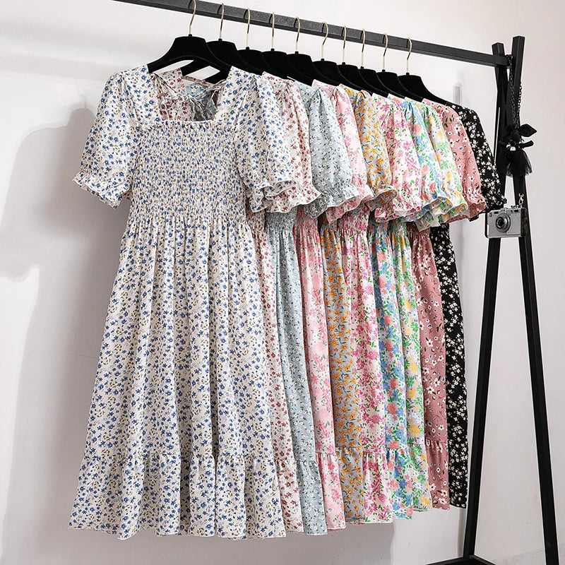 Rosaria smocked floral midi dress with puff sleeves
