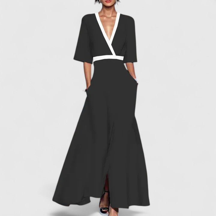 Adelina | Women's Tie-Waist Floral Maxi Dress with V-Neck and Three-Quarter Sleeves - image 3