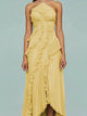 Sybil pleated ruffle halter maxi dress in yellow