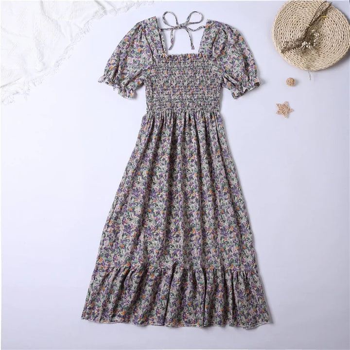Rosaria smocked floral midi dress with puff sleeves