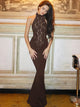Simonetta lace halter maxi dress with open back in brown
